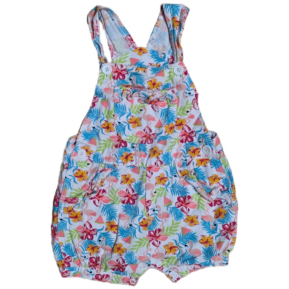 Real‎ You Baby White Tropical Flamingo Floral Romper Overall Size 2T